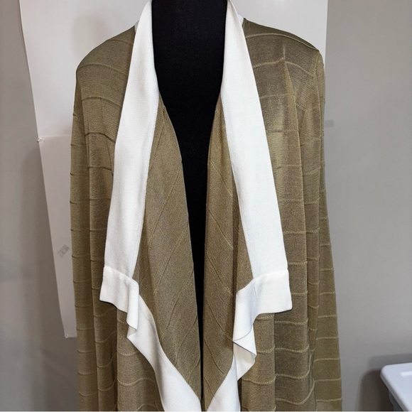 Misook Women’s XL Elegant Tan and White Women's Sweater Waterfall Semi Sheer - Picture 4 of 10